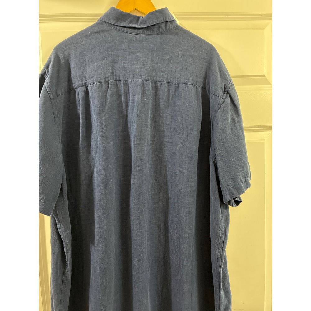 Tasso Elba Island Mens 2XLT Silk Linen Navy Blue Short Sleeve Button Up Shirt - Picture 4 of 7